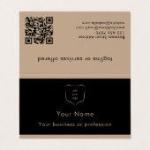 Elegante zwarte en bruine logo QR-code professione Visitekaartje (Buitenkant ongevouwen)
