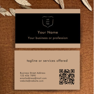 Elegante zwarte en bruine logo QR-code professione Visitekaartje