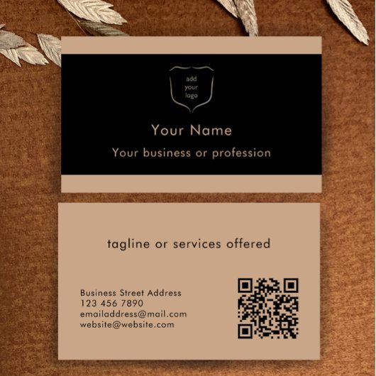 Elegante zwarte en bruine logo QR-code professione Visitekaartje