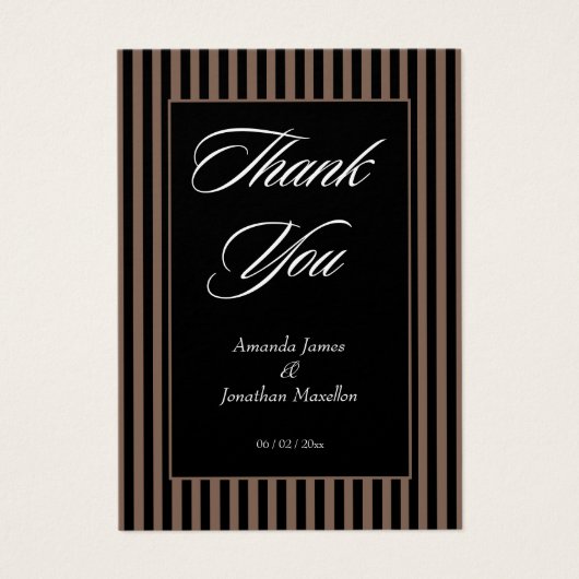 Elegante zwarte en bruine strepen Dank u kaart (Voorkant)