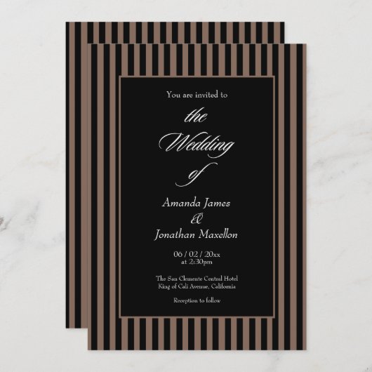Elegante zwarte en bruine verticale strepen bruilo kaart (Voorkant / Achterkant)