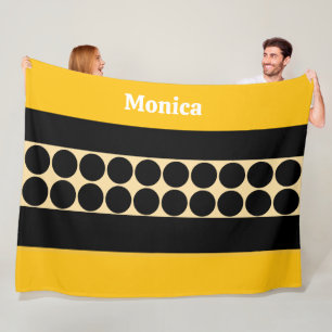 Elegante zwarte en gele stippen monogram naam fleece deken