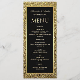 Elegante Zwarte en Glitter Gouden Bruiloft Menu