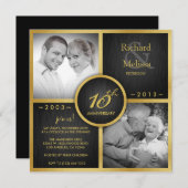 Elegante zwarte en gouden 10e trouwdag jubileum kaart (Voorkant / Achterkant)