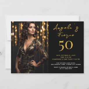 Elegante zwarte en gouden 50e verjaardagsuitnodigi kaart