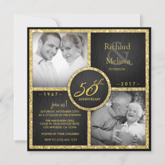 Elegante zwarte en gouden 50ste huwelijksverjaarda kaart