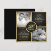 Elegante zwarte en gouden 50ste huwelijksverjaarda kaart (Voorkant / Achterkant)