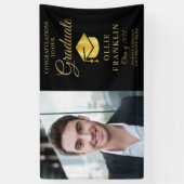 Elegante Zwarte En Gouden Afstudeerfoto Spandoek (Verticaal)