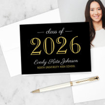 Elegante zwarte en gouden afstuderen klas van 2023