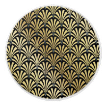 Elegante zwarte en gouden Art Deco-ladeknoppen - S