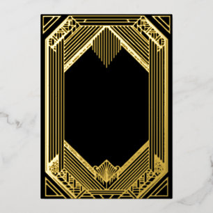 Elegante Zwarte en Gouden Art Deco Trouwdag Folie Uitnodiging