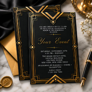 Elegante zwarte en gouden Art Deco voor elke geleg Kaart