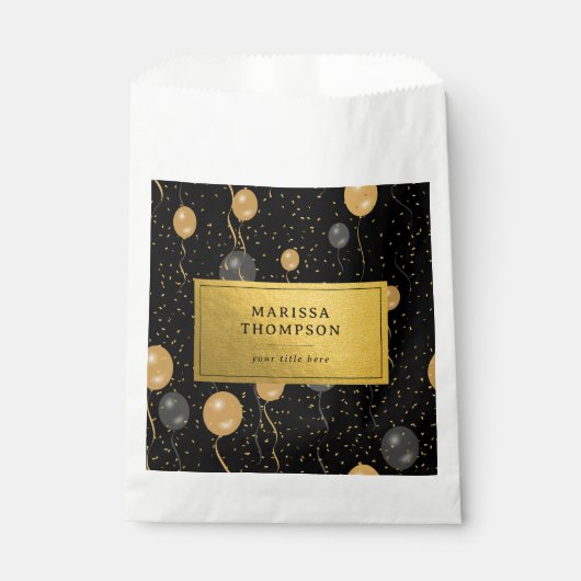 Elegante zwarte en gouden ballonnen bedankzakje (Voorkant)