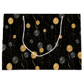 Elegante zwarte en gouden ballonnen groot cadeauzakje (Voorkant)