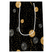 Elegante zwarte en gouden ballonnen medium cadeauzakje (Achterkant)