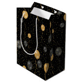 Elegante zwarte en gouden ballonnen medium cadeauzakje (Achterkant Gekanteld)