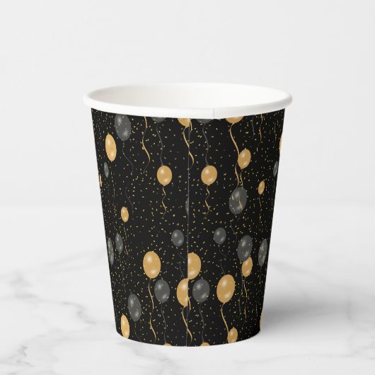 Elegante zwarte en gouden ballonnen papieren bekers (Rechts)