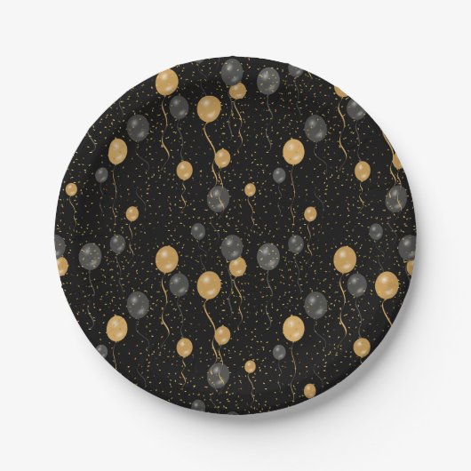 Elegante zwarte en gouden ballonnen papieren bordje (Voorkant)