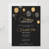 Elegante zwarte en gouden ballonnen verjaardagsdin kaart (Voorkant)