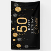 Elegante zwarte en gouden ballonnen verjaardagsfee spandoek (Verticaal)