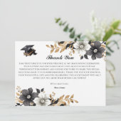 Elegante zwarte en gouden bloem bedankkaart kaart (Staand voorkant)