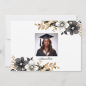 Elegante zwarte en gouden bloem bedankkaart kaart (Achterkant)