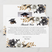 Elegante zwarte en gouden bloem bedankkaart kaart (Voorkant / Achterkant)