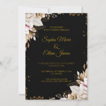 Elegante zwarte en gouden bloemen bruiloftsinvitat