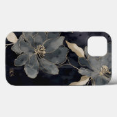 Elegante zwarte en gouden bloemige monogramkunst Case-Mate iPhone case (Achterkant (horizontaal))