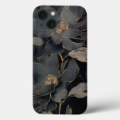 Elegante zwarte en gouden bloemkunst Case-Mate iPhone case (Achterkant)