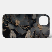 Elegante zwarte en gouden bloemkunst Case-Mate iPhone case (Achterkant (horizontaal))