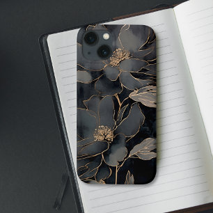 Elegante zwarte en gouden bloemkunst Case-Mate iPhone case