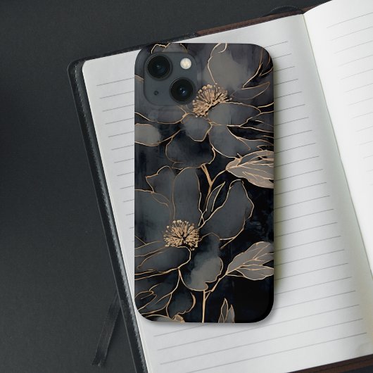 Elegante zwarte en gouden bloemkunst Case-Mate iPhone case