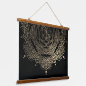 Elegante zwarte en gouden bloemrijke Mandala-yogas Hangend Wandkleed (Gebogen)