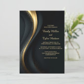 Elegante Zwarte en Gouden Bruiloft Kaart (Staand voorkant)