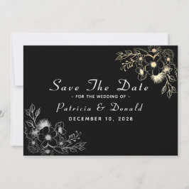 Elegante zwarte en gouden bruiloft save the date