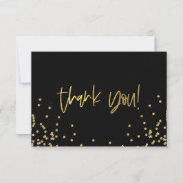 Elegante zwarte en gouden confetti bedankkaart