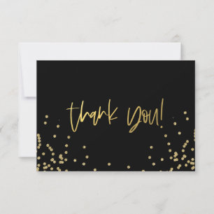 Elegante zwarte en gouden confetti bedankkaart