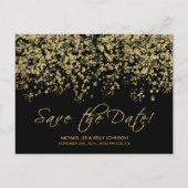 Elegante zwarte en gouden Confetti - Save the Date Aankondigingskaart (Voorkant)