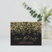 Elegante zwarte en gouden Confetti - Save the Date Aankondigingskaart (Staand voorkant)
