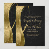 Elegante zwarte en gouden damast bruiloft kaart (Voorkant / Achterkant)