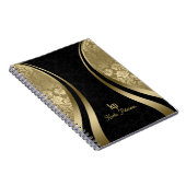 Elegante zwarte en gouden damast dynamische streep notitieboek (Rechterzijde)