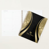 Elegante zwarte en gouden damast dynamische streep planner (Display)