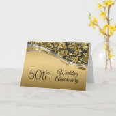 Elegante zwarte en gouden damast met zilveren acce kaart (Gele Bloem)