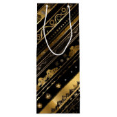 Elegante zwarte en gouden diagonale strepen wijn cadeautas (Achterkant)