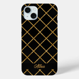 Elegante zwarte en gouden diamant iPhone 16 plus hoesje
