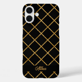 Elegante zwarte en gouden diamant iPhone 16 plus hoesje