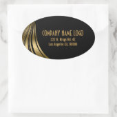 Elegante zwarte en gouden dynamische strepen ovale sticker (Tas)