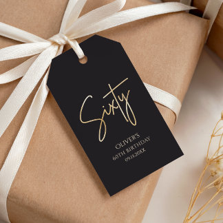 Elegante zwarte en gouden favor-taggen voor 60e ve cadeaulabel