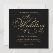 Elegante Zwarte en Gouden Folie Script Bruiloft Kaart (Voorkant)